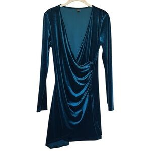 SHEIN Blue Velvet Long Sleeve Dress